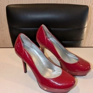 Guess Red Patent Platform Stiletto Pumps